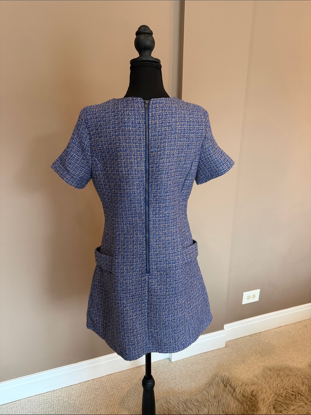 MELLODAY Blue Tweed Short-Sleeve Fit-and-Flare Dress - Picture 2 of 3